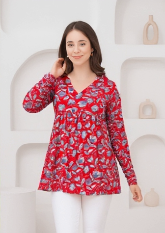 Red Black Stylish Three by Four Quarter Flaired Top