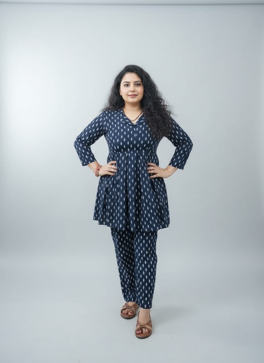 Blue Dotted Printed Stylish Co ord Set