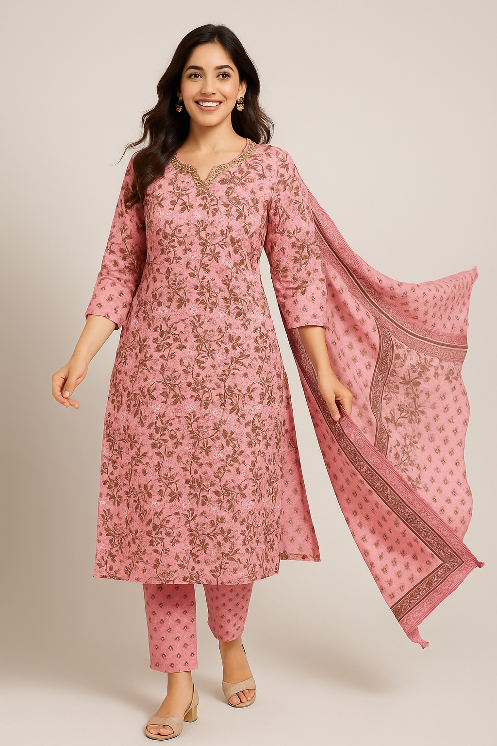 Yashangi Pink Stylish Pure Cotton Three Piece Set